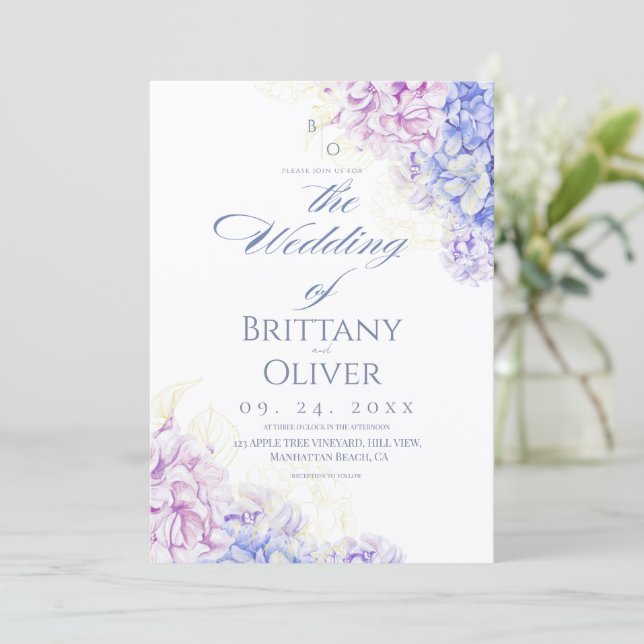 Invitation Mariage Floral Moderne Fleur de Printemps Lilas et (Debout devant)