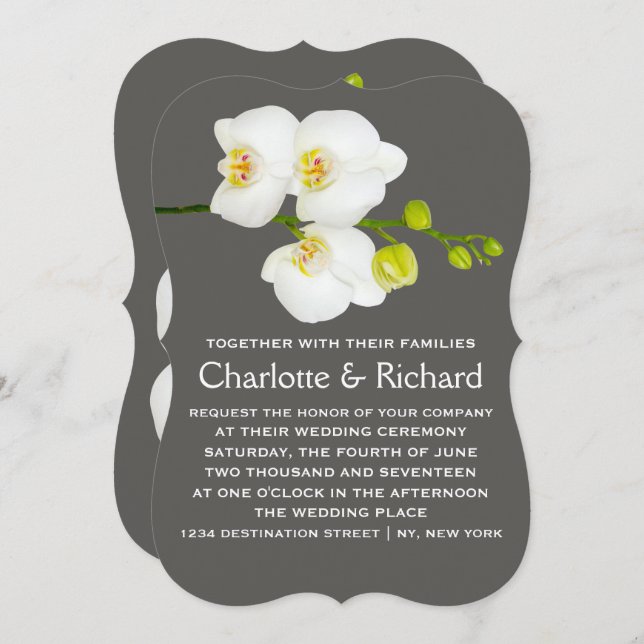 Invitation Mariage floral moderne | Fleurs d'orchidées blanch (Devant / Derrière)
