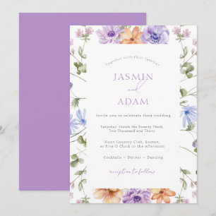 Invitation Mariage floral moderne Lilac & Peach