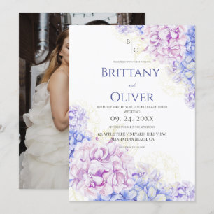 Invitation Mariage Floral Moderne Lilas et Bleu