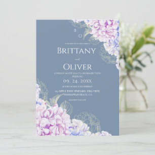 Invitation Mariage Floral Moderne Lilas et Bleu Poussiéreux