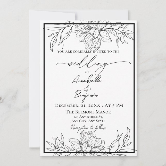 Invitation Mariage floral moderne minimaliste (Devant)