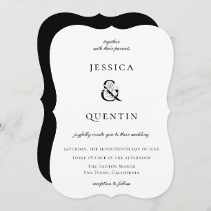 Invitation Mariage Floral moderne noir et blanc