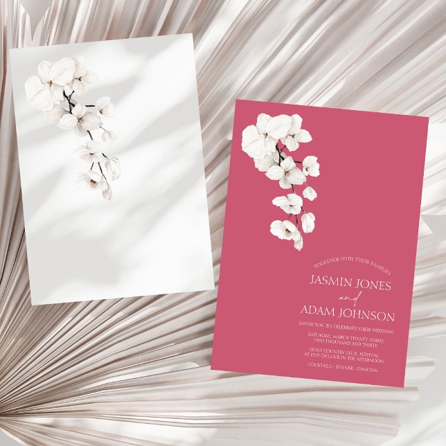 Invitation Mariage Floral Moderne Orchidée Blanche Rose Magen (Modern Magenta Pink White Orchids Flowers Wedding Invitation)