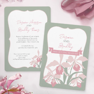 Invitation Mariage floral moderne orchidée Cattleya rose pous