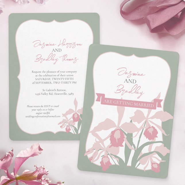 Invitation Mariage floral moderne orchidée Cattleya rose pous (Créateur téléchargé)