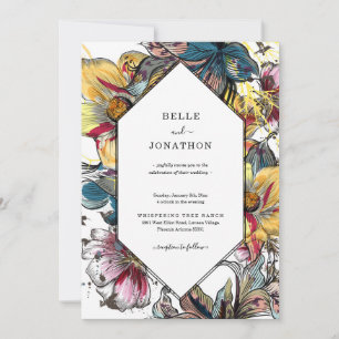 Invitation Mariage floral moderne rétro