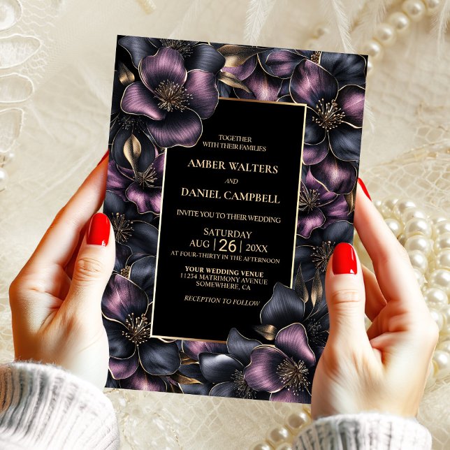 Invitation Mariage floral moderne rose et gris Dusty (Créateur téléchargé)