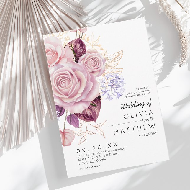 Invitation Mariage Floral Moderne Rose Gold  (Créateur téléchargé)