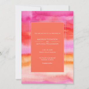 Invitation Mariage Floral Moderne Rose Orange Lever de Soleil