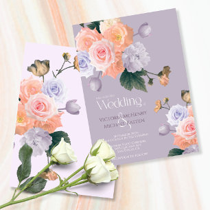 Invitation Mariage floral moderne Rose pâle violet clair