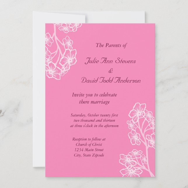 Invitation Mariage floral moderne rose persan (Devant)