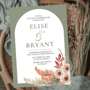 Invitation Mariage floral moderne Sage Green Boh Arch