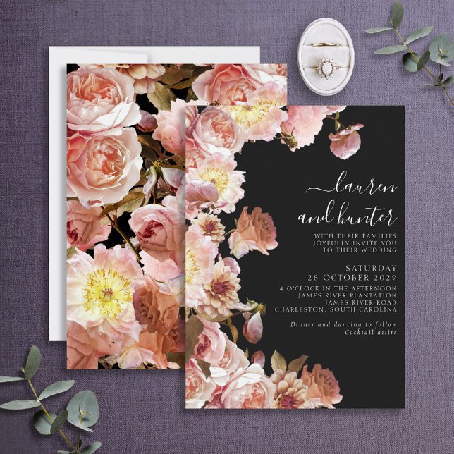 Invitation Mariage floral moderne sombre Moody Blush Rose Scr (Créateur téléchargé)