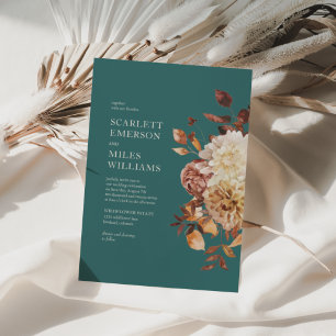 Invitation Mariage Floral Moderne Terracotta Automnal Cyan
