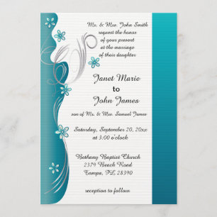Invitation Mariage floral moderne  Turquoise et argent