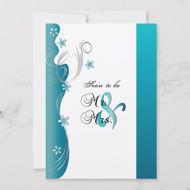 Invitation Mariage floral moderne | Turquoise et argent (Dos)