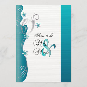 Invitation Mariage floral moderne Turquoise et argent
