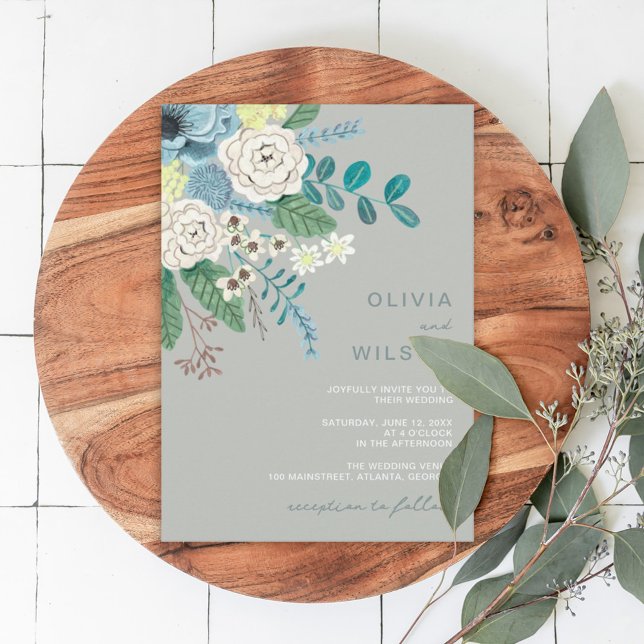 Invitation Mariage floral moderne vert Sage (Créateur téléchargé)