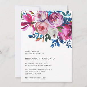 Invitation Mariage floral moderne vibrant tout-en-un
