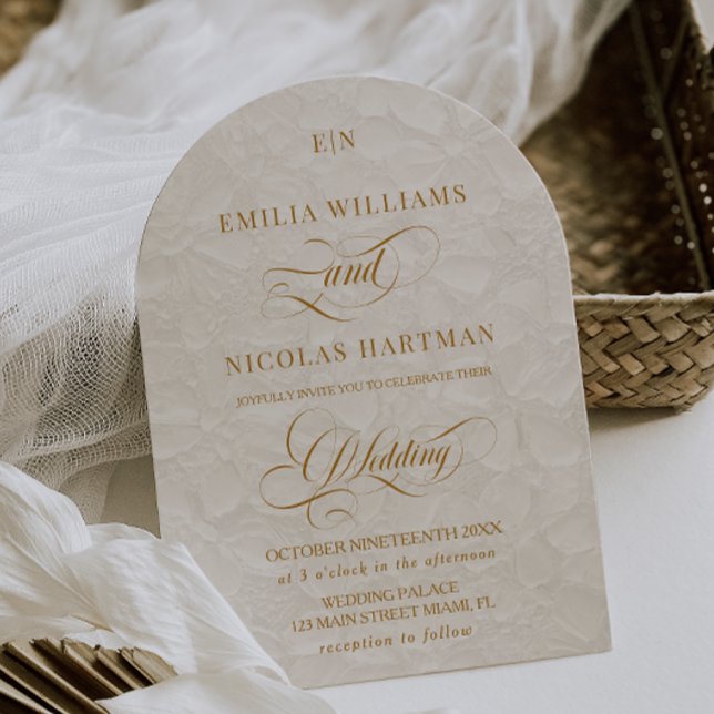 Invitation Mariage floral monogramme or ivoire classique (Créateur téléchargé)
