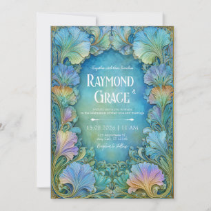 Invitation Mariage Floral Mosaïque Sarcelle Élégant Art Nouve