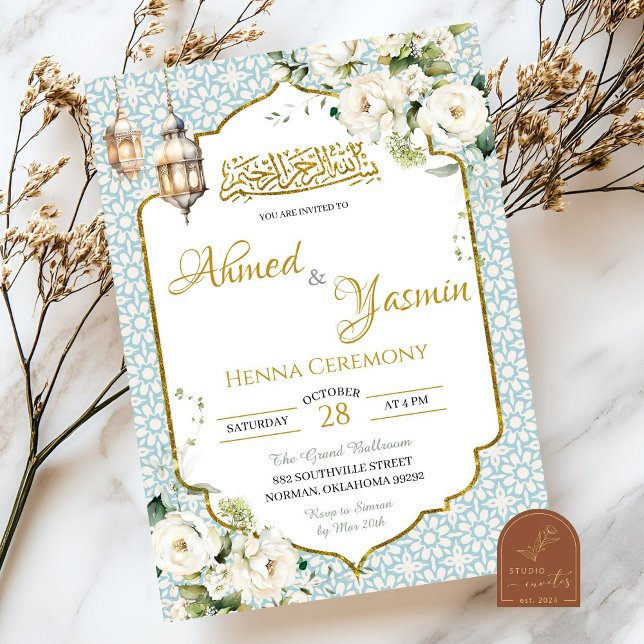 Invitation Mariage Floral Musulman Henna  (Créateur téléchargé)