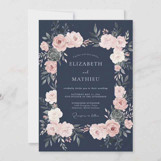Invitation Mariage Floral Navy Blush (Devant)
