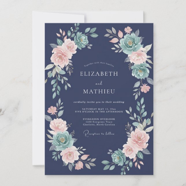 Invitation Mariage Floral Navy Lush (Devant)