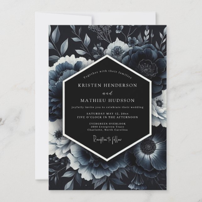 Invitation Mariage Floral Navy Moody (Devant)