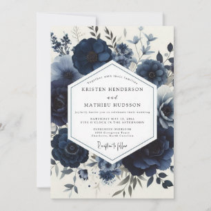 Invitation Mariage Floral Navy Moody