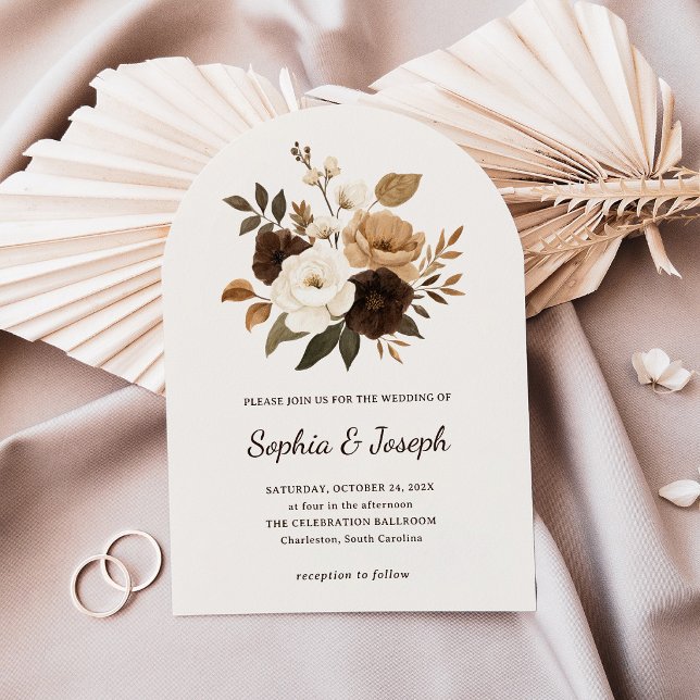 Invitation Mariage Floral Neutre et Brun (Créateur téléchargé)
