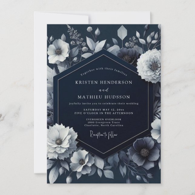 Invitation Mariage Floral Nocturne de la Marine (Devant)