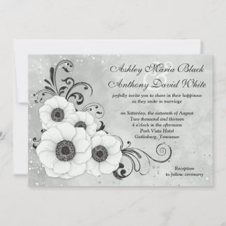 Invitation Mariage floral noir blanc à fleur d'anémone