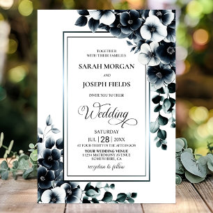 Invitation Mariage floral noir blanc élégant