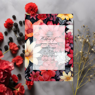 Invitation Mariage floral noir, blanc et rouge