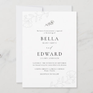 Invitation Mariage floral noir blanc simple