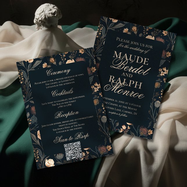 Invitation Mariage Floral Noir Contemporain Moderne (Announce your celebration with timeless elegance using this Contemporary Floral Wedding Invite!)