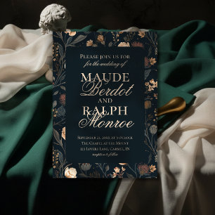 Invitation Mariage Floral Noir Contemporain Moderne