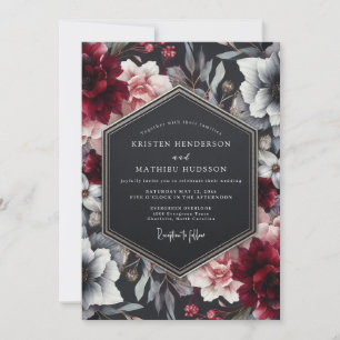 Invitation Mariage Floral Noir de Bourgogne
