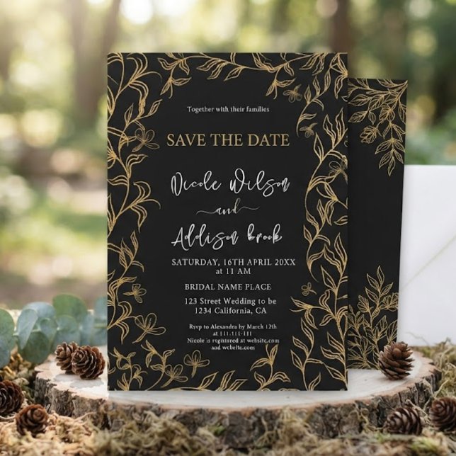 Invitation Mariage Floral Noir Doré (Créateur téléchargé)