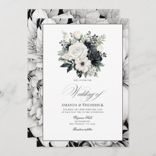Invitation Mariage floral noir et blanc