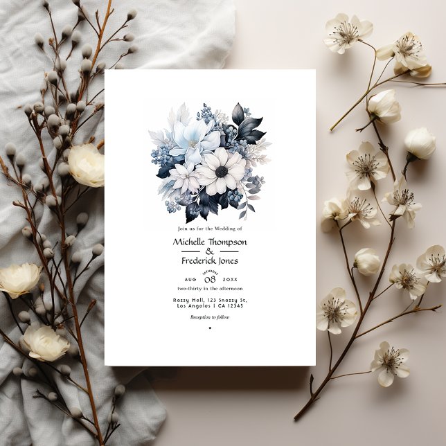 Invitation Mariage floral noir et blanc (Créateur téléchargé)