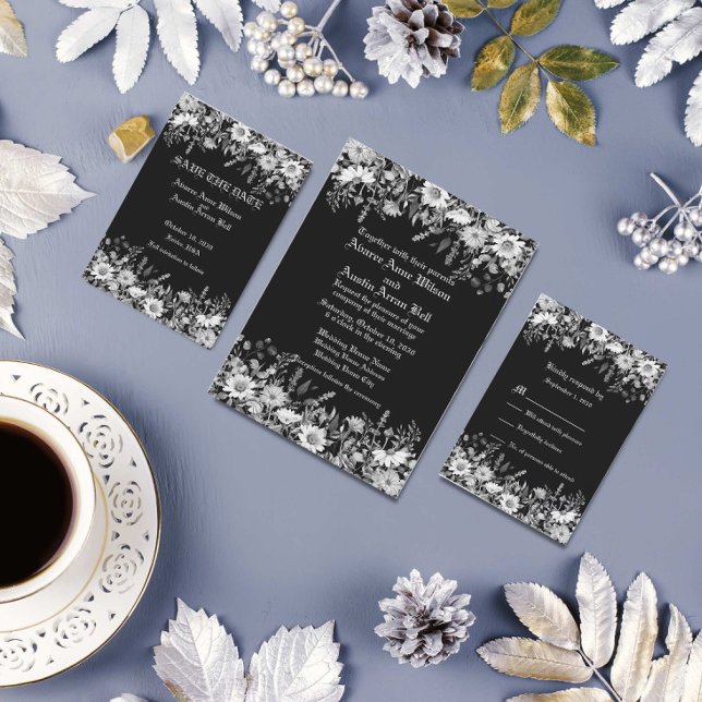 Invitation Mariage floral noir et blanc (Créateur téléchargé)