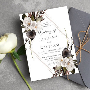 Invitation Mariage floral noir et blanc