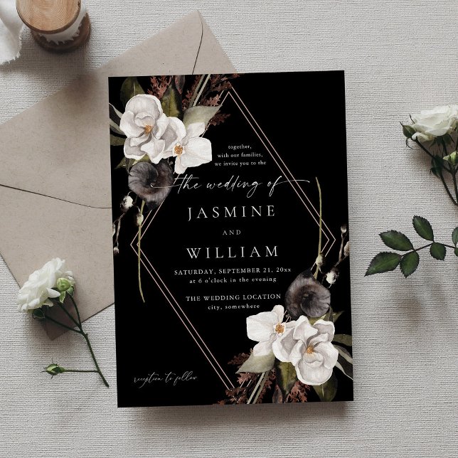 Invitation Mariage floral noir et blanc B - noir (Créateur téléchargé)