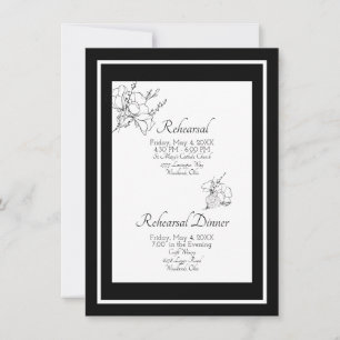 Invitation Mariage floral noir et blanc Élégante répétition