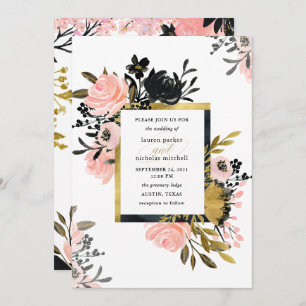 Invitation Mariage floral noir et rose