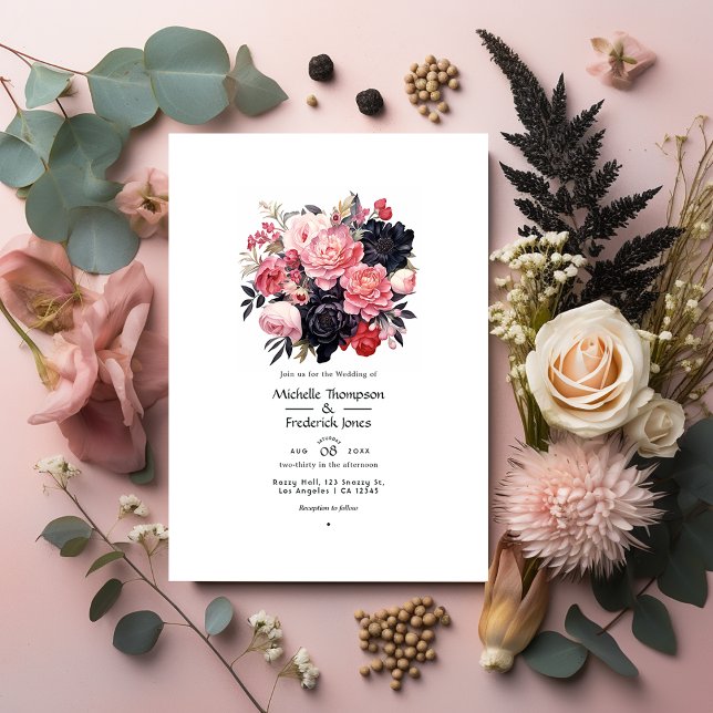 Invitation Mariage floral noir et rose (Créateur téléchargé)