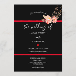Invitation Mariage Floral Noir Et Rouge Moderne